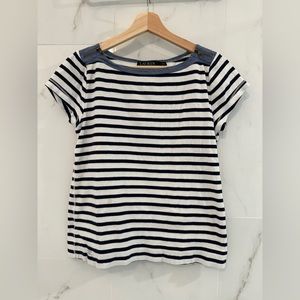 Lauren Ralph Lauren Striped Shoulder Zip T-Shirt, Size L